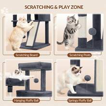 Katzenbaum Groß, 178 cm Kratzbaum, Kratzbaum Große Katzen Stabil mit Sisal-Kratzstämmen, Kratzbrett, 2 Bequemen Katzenhäuschen, 2 Sitzstangen, Pompons, Ruheplatz - Dunkelgrau - Übersicht 5