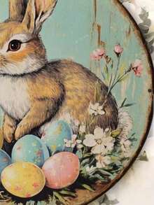Easter Acrylic Round Bunny Ornament Retro Style Floral Egg Rabbit Hanging Plaque For Holiday - Multicolor - View 3