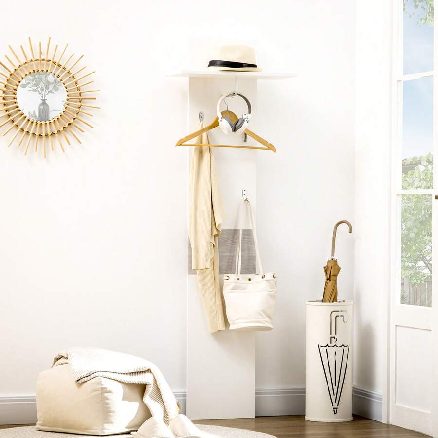 HOMCOM Perchero de Pared con 4 Ganchos Estante de Pared de Almacenamiento con Barra Colgante de Aluminio para Entrada Dormitorio Pasillo 50x23,5x160 cm Blanco - Blanco - Ver 1