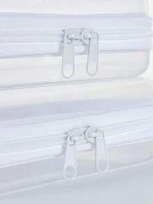 1个PVC旅行收纳包，可装洗漱用品和化妆品，拉链设计，也可装衣服和鞋子，旅行洗漱包，PVC拉链袋，情人节、斋月、返校季礼物 - 白色 - 查看 7