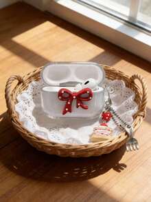 1个透明3D波点蝴蝶结TPU耳机保护壳+可爱草莓蛋糕吊坠，兼容苹果Pro第三代，蓝牙保护壳适用于第二代/第四代Pro 2 - 彩色 - 查看 3