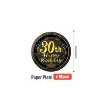 30岁生日黑金主题一次性餐盘、餐巾纸、杯子，25人份派对用品套装，适用于生日、婚礼、主题派对、家庭野餐等场合。 - 彩色 - 查看 9