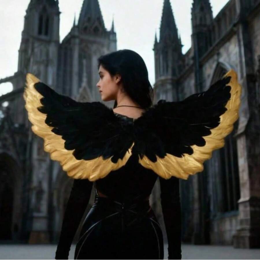 Feather Angel Wings For Women Girls White Black Gold Costume Wings With Elastic Straps Party Supplies - Multicolor - View 1