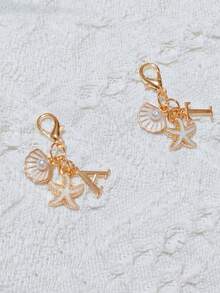 1pc Bohemian Style Gold Letter Keychain With Shell And Starfish Decoration, A-Z Letter Options, Suitable For Holiday And Beach Themes - Multicolor - View 8