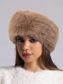 Classic Faux Fur Headband For Women Thick Warm Winter Headwear, Fashionable Fleece Lined Ear Warmer For Casual Street & Ski Party, Autumn Winter Flattering Hair Accessory Gift - Taupe/Cream/Black Workout Hair Band Running Hair Accessories Yoga Head Scarf Sport Sweatband - Multicolor - View 5