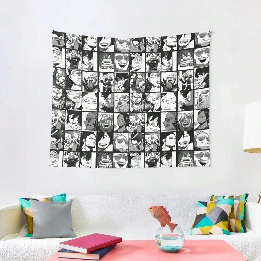 Aizawa And Present Mic- Mix Collage Black And White Version Tapestry Decoration Pictures Room Wall Tapestry - White - View 1