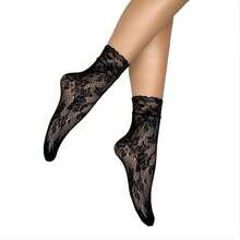 1. Women's Lace Ankle Socks, New Hollow-Out Design\N2. Women's Mid-Calf Socks - Black - View 3