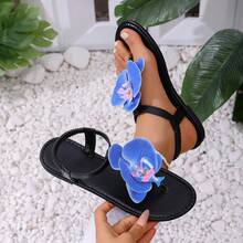 Minimalist Dopamine 3D Blue & Pink Orchid Elastic Strap Slip-On Women Outdoor Sandals & Stylish Summer Women Slippers - Black - View 9