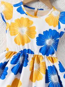 Vestido informal con estampado floral en toda la prenda, para niña, de verano - Multicolor - Ver 9