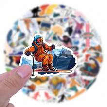 55张滑雪板贴纸，可用于剪贴簿、滑雪主题，美观实用，包含可爱卡通滑雪板贴纸、时尚滑雪头盔贴纸等，防水乙烯基材质，适用于水瓶、电脑、笔记本电脑、手机、行李箱、笔记本、冰箱等。 - 彩色 - 查看 8