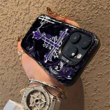 Purple Cross Gothic Design Phone Case Compatible With Samsung Phone Cases Compatible With  12 13 14 15 Pro  14 Plus  15 16 Pro Max  17  17 Pro  17 Pro Max And  17 Air Made Of TPU Material Anti-Slip And Drop-Proof Stylish And Fashionable High-Quality Appearance And Comfortable Feel A Perfect Gift For Yourself Family Friends And Lovers - 黑色 - 查看 6