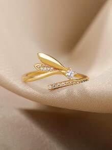 Gift Box Elegant Cubic Zirconia Rabbit Ear Shaped Ring, Jewelry For Women Party, Banquet, Daily Wear, Copper Material, Non-Fading, Hypoallergenic, Suitable For Holiday Gifts - Gold - View 14