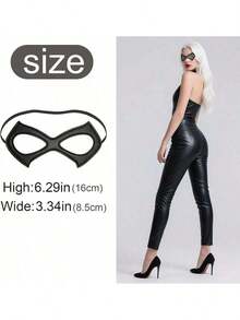 2pcs Black Mask, Black Eye Mask, Black Half Cat Eye Leather Mask, Suitable For Adult Women, Superhero Eye Mask Costume Accessory, Leather Material, Suitable For Halloween Costume - Black - View 2
