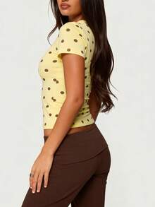 Women's Polka Dot Short Sleeve Crop Top Fitted Casual T-Shirt For Daily Wear  Weekend Outings - Màu vàng - Xem 3