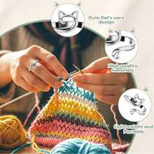 Adjustable Geometric Cat Ring, Knitting Ring Accessories With Animal Tension Rings And Needle Markers, Adjustable Dragon Needle Knitting Rings With Storage Box, Crochet Stitch Markers, Personalized Knitting Ribbon Accessories Crochet Yarn Thai Silver Finger Rings, Knitting Crochet Tail Ring Set - Multicolor - View 5