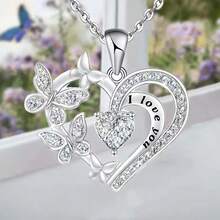 Fashionable Love Butterfly Pendant, Niche Luxury Necklace, Sterling Silver Versatile Sweater Chain, Hollow Heart-Shaped Letter Chain