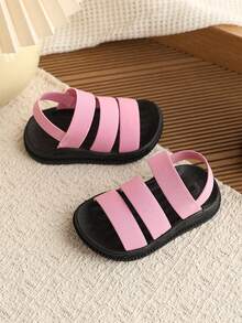 1 Pair Girls' Soft Bottom Fashionable Versatile Non-Slip Flat Sandals, Toddler/Little Kid Daily Wear Casual Soft Bottom Beach Sandals - Pink - View 3