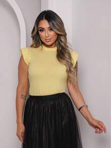 Blusas Femininas Básica Muscle Tee Minimalista T shirts feminina 100% Algodao Camiseta Luxo - Amarelo bebe - Visão 2