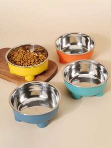 1pc Pet Bowl, Dog Food Bowl, Milk Bowl, Stainless Steel + Plastic Material, Easy To Clean - 500ml - View 1