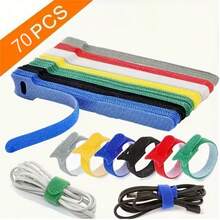 70pcs Reusable Nylon Hook And Loop Straps - Durable, Soft Self-Adhesive Fastening Tape Organizer Ties, Suitable For Daily Office Use - Multicolor - View 2