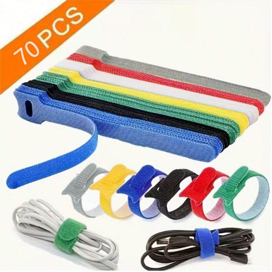 70pcs Reusable Nylon Hook And Loop Straps - Durable, Soft Self-Adhesive Fastening Tape Organizer Ties, Suitable For Daily Office Use