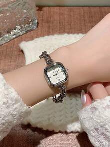 1pc Elegant Fashion Luxury Women's Watch, Ultra-Thin Square Minimalist Quartz Watch, Suitable For Daily Wear, Birthday Gift - 銀色 - 查看 9