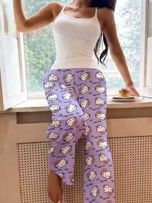 Sanrio 一件Hello Kitty印花连体睡裤，可爱Y2K风格女士睡衣，秋冬款 - 淡紫色 - 查看 6