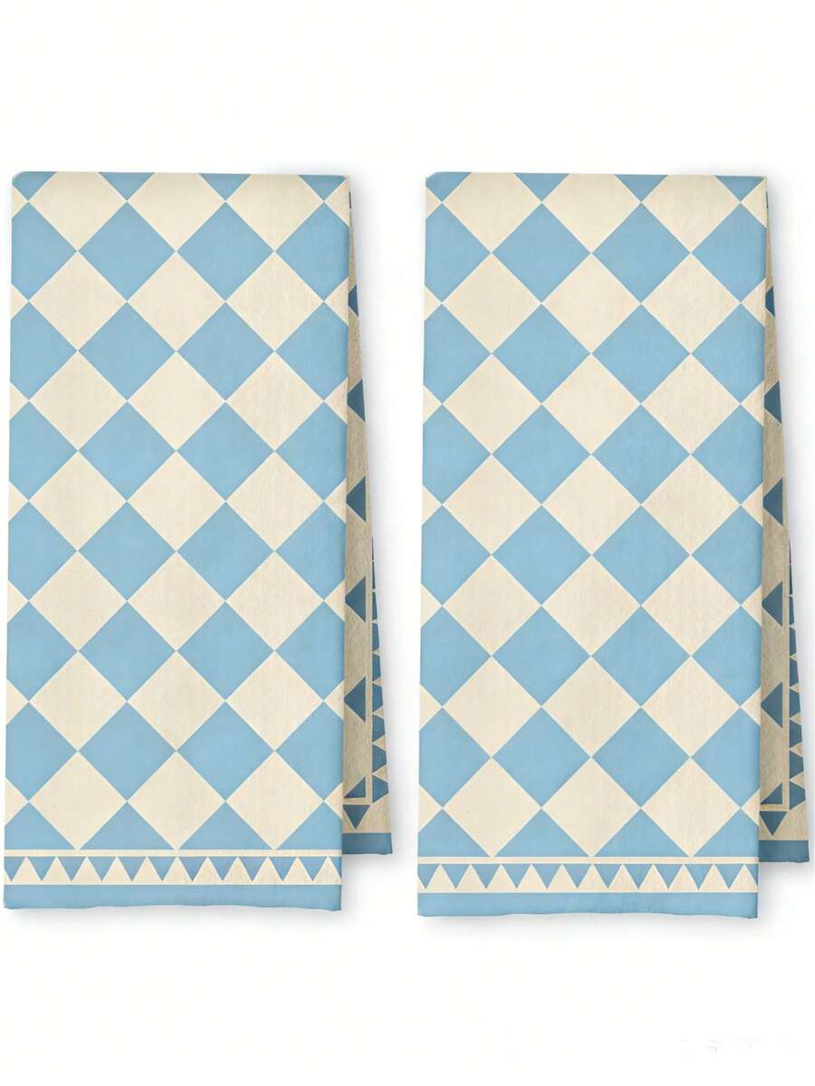 2 Pcs Boho Abstract Kitchen Towels, Dish Tea Towels For Kitchen Decor, Retro Mid Century Modern Hand Towels For Bathroom Decor, 16x24 Inch - 藍色 - 查看 1