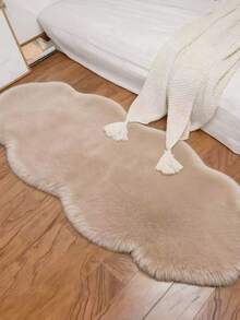 1件仿兔毛波浪米色高端柔软蓬松易清洁保暖可爱室内装饰地毯，柔软舒适的家居装饰地毯，适用于卧室、客厅、沙发、咖啡桌、更衣室、榻榻米房等。 - 淺駝色 - 查看 3