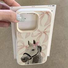 1pc TPU Soft Pink Bow & Cute Pony Pattern Phone Case, Compatible With IPhone 17 Pro Max/17/16 Pro Max/15/13/12/11, S20 FE/A15/S24/A55, Redmi Note 11/12/13 Pro, Full Body Shockproof Protective Cover - White - View 3