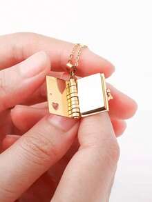 1 chiếc mặt dây chuyền hình trái tim tối giản bằng thép không gỉ, quà tặng Ngày Valentine/Sinh nhật kèm dây chuyền - dây chuyền mặt hình cuốn sách - Xem 3