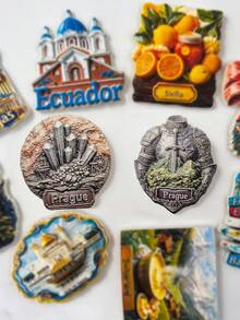 1 Peça Ímã de Geladeira Vintage de Praga com Relevo, Ímã Souvenir de Viagem com Textura Metálica da República Tcheca, Presente Criativo de Decoração Doméstica, Ímã de Geladeira Artesanal em Resina 3D Gravada em PVC, Decoração de Cozinha, Ímã de Paisagem Famosa, Presente de Decoração Doméstica para Amantes de Viagem - Multicolorido - Visão 4