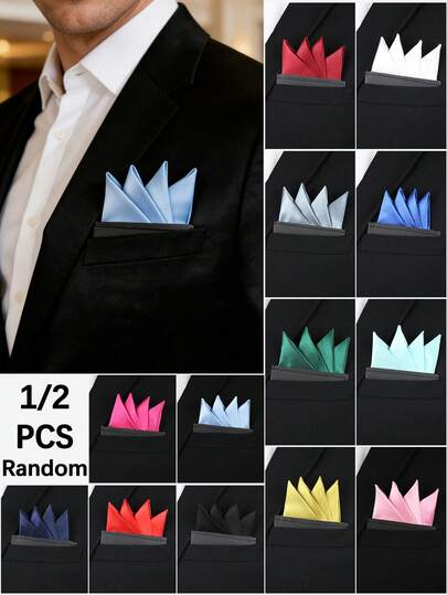 1/2pcs Men's Portable Pocket Square, High-Quality Suit Pocket Handkerchief, Elegant Solid Color, Soft & Lightweight, Suitable For Weddings Or Other Formal Occasions