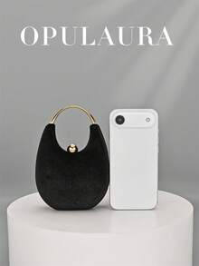 OpulAura 1 件装黑色天鹅绒材质，优雅水晶装饰手提包，2025 新款秋冬时尚派对金属肩带迷你钱包包，适合放置口红和珠宝配饰，适用于晚宴、婚礼、舞会、情人节等场合，无法容纳智能手机。 - 黑色 - 查看 4