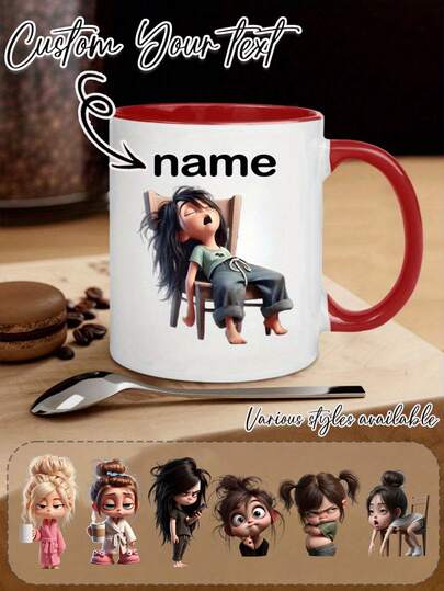 Customizable Mug - The Perfect Gift Choice, Featuring Personalized Cartoon Character Patterns On A Coffee Mug, Suitable For Valentine's Day, Unique Couples Mugs, Bridesmaids' Gifts, Newlyweds' Mugs, Housewarming Gifts, Anniversary Gifts, Graduation Gifts, Girlfriend Anniversary Gifts, Mother's Day Gifts, Birthday Gifts, Children's Day Gifts, And Father's Day Gifts.