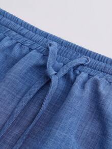 女士泡泡袖裹身式上衣搭配飘逸中长裙套装，休闲时尚，适合海滩、派对、办公室、秋季穿着。 - 藍色 - 查看 9