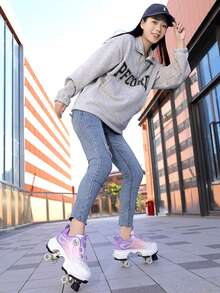 Women's 4-Wheel Casual Roller Skate Shoes With Retractable Wheels - Pink - View 1