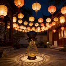 Vintage Iron Grid Flower Bud Solar Hanging Lamp, Ramadan Eid/New Year/Valentine's Day Decor Light, Balcony Yard Atmosphere Lamp, Outdoor Waterproof Night Light, Great Gift For Family And Friends - Multicolor - View 5