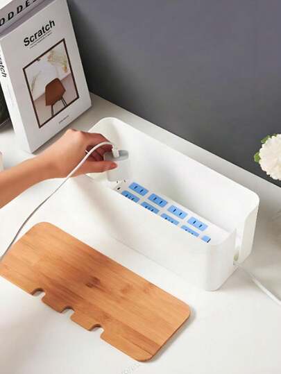 Large Cable Management Box - Wood Grain Style Cable Organizer Box For TV Cords, Computer Cables, USB Hubs And Desk Power Sockets - Made Of ABS Material, Large Cable Storage Box, Charger Organizer And Winder, Desktop Cable Management, Covered Power And Charging Cable Storage Box - Organize Wires, Data Cables And Various Cables