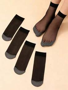 5双不同款式的透明透气丝袜，适合日常穿着 - 黑色 - 查看 1