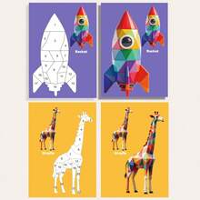 Children's 3D Geometry Collages, Handmade DIY Intelligence Puzzle Stickers, Early Childhood Focus, Early Education Puzzle Toys, Stickers, Drawing Books, Children's Crafts, DIY Transportation Animals, Polygon Puzzle Stickers, Toy Stickers, Rich Themes, Fine Hand Movements, Parent-Child Interaction, Desktop Toys, Easy To Operate And Learn, Allowing Children To Grow Happily While Playing, Suitable As Gifts - Multicolor - View 8