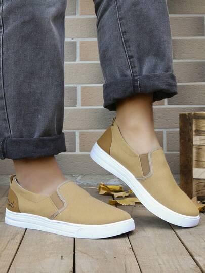 Low-Top Slip Ons Men's Fashion Sneakers Casual Canvas Sneakers For Men Comfortable Flats Breathable Padded Insole Slip On Sneakers Men Low Slip On Shoes