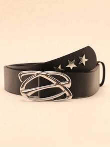 1条朋克街头风黑色格子星星男女通用时尚腰带，适合搭配牛仔裤、休闲裤，也适合派对、音乐节、万圣节、聚会、校园等场合。