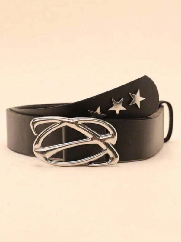 1条朋克街头风黑色格子星星男女通用时尚腰带，适合搭配牛仔裤、休闲裤，也适合派对、音乐节、万圣节、聚会、校园等场合。