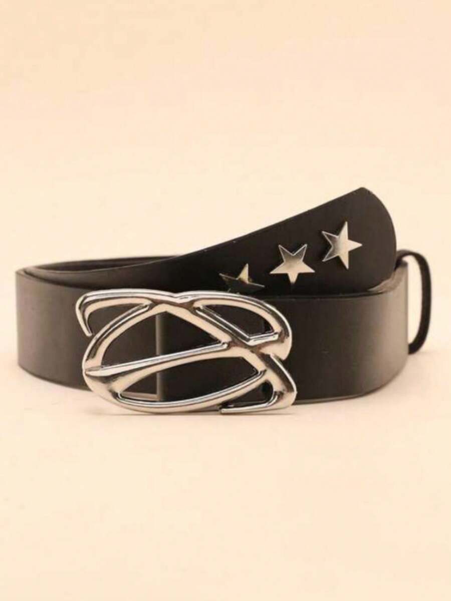 1条朋克街头风黑色格子星星男女通用时尚腰带，适合搭配牛仔裤、休闲裤，也适合派对、音乐节、万圣节、聚会、校园等场合。