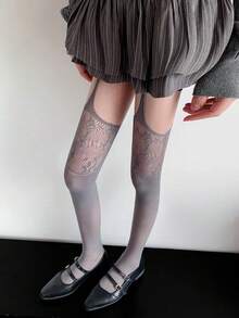 1双时尚性感优雅渔网袜，适合派对、晚宴和正式场合 - 灰色 - 查看 2