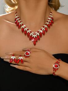 Bộ trang sức hợp kim kẽm tối giản, cách điệu phong cách Âu Mỹ (4/5 món/set) đính pha lê, dây chuyền nữ, phụ kiện váy dạ hội, váy cưới. - màu xanh lá - Xem 4