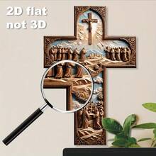 1pc Large 8x12 Inch Religious Christian Cross Plaque - Crucifixion Scene Decor, With Cross, Suitable For Home, Church, Office - Christmas, Easter, Thanksgiving, Halloween Decor - Durable Artificial Wood Structure - Spiritual Gift Idea - Multicolor - View 3