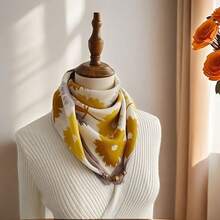Pañuelo cuadrado de terciopelo de moda para mujer, con cierre magnético elegante con detalle de bola dorada, diseño perezoso de pañuelo de seda pequeño, accesorio único - Blanco - Ver 7