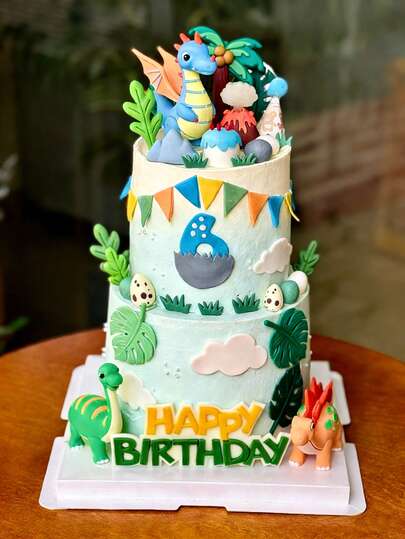 恐龙蛋蛋糕装饰，恐龙蛋造型装饰草，带生日快乐字样的蛋糕装饰，生日派对蛋糕装饰，狩猎动物主题派对，适用于生日派对、野生动物主题派对、节日庆典等。这些蛋糕装饰会非常有趣。理想的礼物：您可以用它们来装饰派对蛋糕、纸杯蛋糕、甜点、糕点等，给您的朋友或家人一个惊喜。
